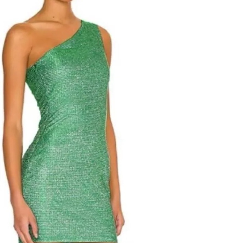 Superdown Shimmering Green One-Shoulder Dress